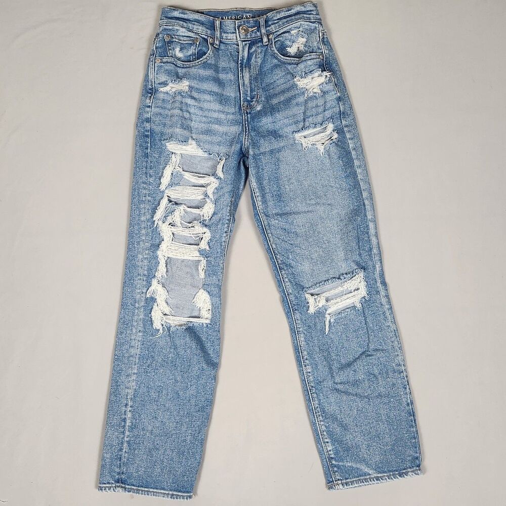 American Eagle Highest Rise 90s Boyfriend Jeans Womens 2 Distressed Stretch